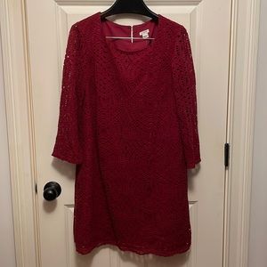 JCREW NWT burgundy red lace dress that hides love handles in style!